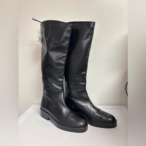 Zara Sleek Black Low Heel Leather Boots